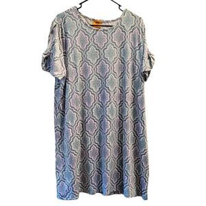 Ruby Rd short sleeve shift Tee dress. Size PXL. Blue Slate, White, Purple, Green